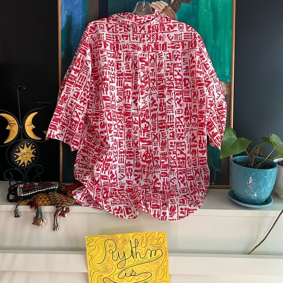 Vibrant Red and White Women's Blouse L - Picture 8 of 16
